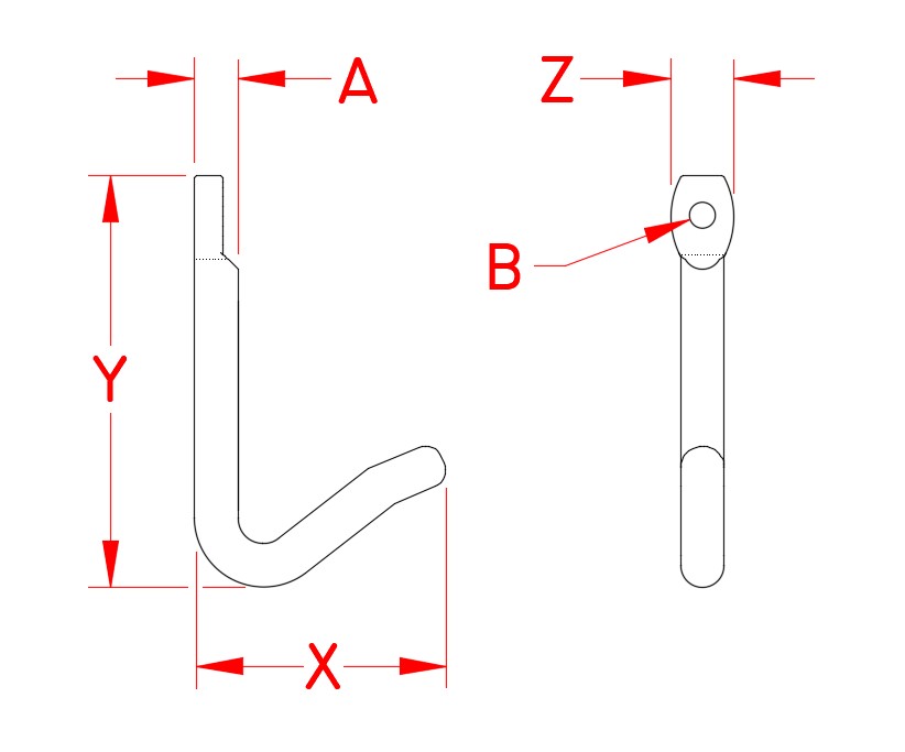 Stainless Steel Tack Hook, S0179-T008, S0179-T010, Line Drawing
